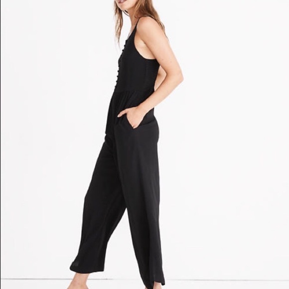 Madewell Smocked Button-Front Crop Jumpsuit 6 - Picture 3 of 9